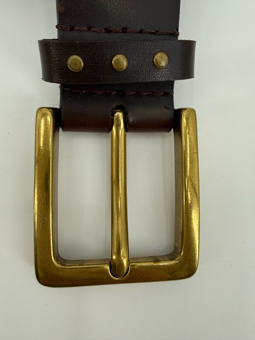 Studded Faux Leather Dark Brown with Gold Tone Buckle Classic Casual Waist Belt - Picture 3 of 9